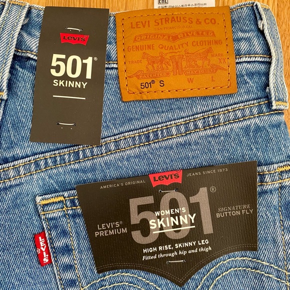 NEW WITH TAGS Levi’s 501 Stretch Skinny Jeans in Jive Depths. 24 x 28L - Picture 5 of 7
